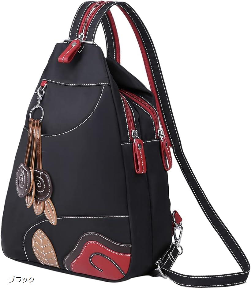 リュックサック レディース バックパック ボディバッグ 斜めがけ 軽量 ナイロン 防水 ブラック (ブラック)