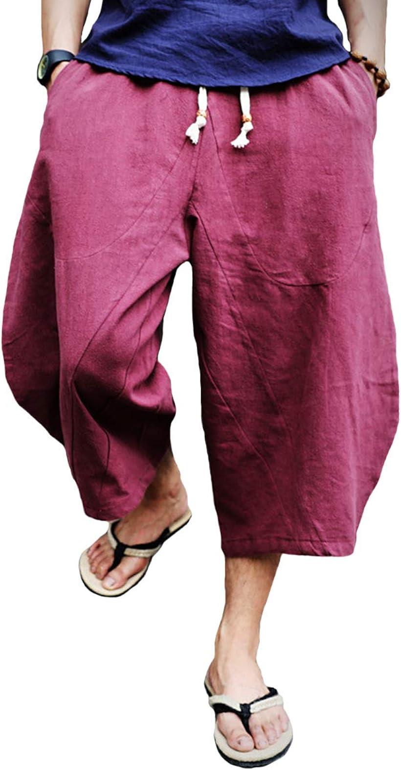 [ガナタ] リラックス ハーフパンツ ゆったり サルエル アラジン タイ カジュアル 半ズボン ワイド ユニセックス メンズ XL ワインレッド 