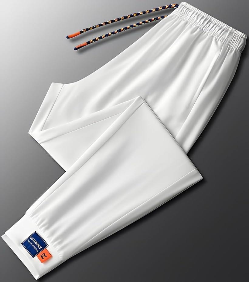 アスペルシオ ひんやり 涼しい カジュアルパンツ 快適 軽量 裾リブ 伸縮 速乾 夏用 長ズボン メンズ 大人 冷感 ジム 吸汗 通気性 ドライ 部屋着 スポーツ ジョガー ボトムス やわらか アウトドア(#02 ホワイト, L)