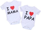 I Love MAMA I LOVE PAPA 双子 ツイン コーデ 赤ちゃん 新生児 ロンパース ベビー baby 服 お揃い リンクコーデ ペアルック 衣類 ペア 2枚 セット (L size)