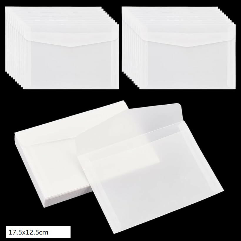 50枚半透明透け封筒洋形封筒レターケース無地ビジネス封筒結婚式招待状収納保存袋文房具オフィス展示会事務用品 (半透明, 17.5x12.5cm)