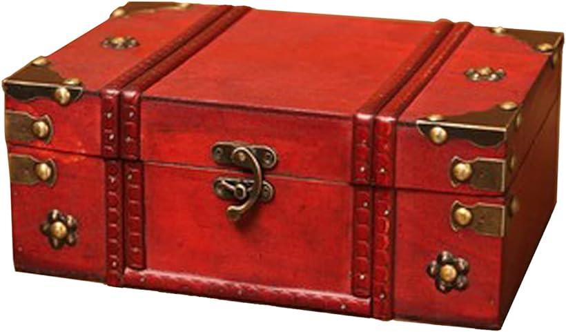 アンティーク調 木製 小物入れ ボックス 装飾 小物入 大きめサイズ 木箱 収納箱 雑貨 高さのある 蓋付き 収納  (B)