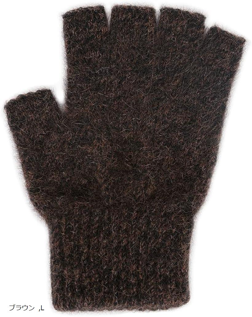 ポッサムメリノ 手袋 オープンフィンガーグローブ 防寒 防風 保温グローブ スマホ対応 男女兼用 暖かい ふわふわ ウール手袋 (ブラウン, L)