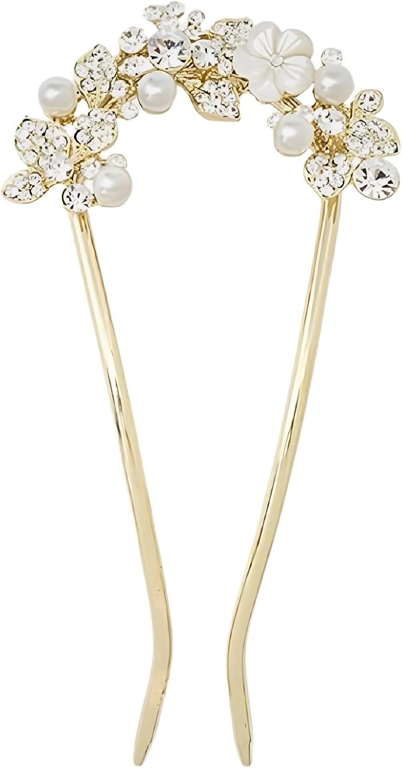 【楽天ランキング1位入賞】ミャオミャオ 簪 かんざし バチ型 和装 留袖 着物 髪飾り 金属 パール アンティーク フラワー 一輪 花 ジルコニア U字 コーム...
