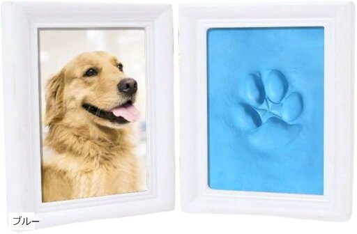 ペット 赤ちゃん フォト フレーム メモリアル 写真 立て 手形 足型 スタンプ 木製 贈り物 犬 猫 粘土付(ブルー) ペット 赤ちゃん フォト フレーム メモリアル 写真 立て 手形 足型 スタンプ 木製 贈り物 犬 猫 粘土付(ブルー)