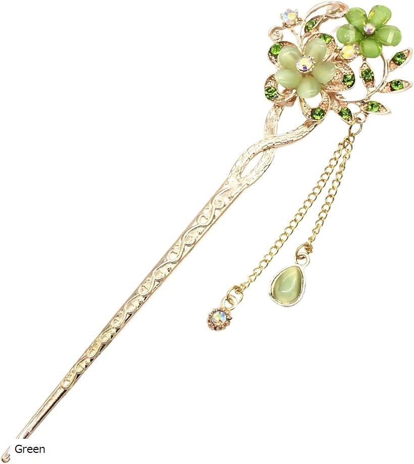 ミャオミャオ 簪 かんざし 一本 髪飾り 和装 留袖 アンティーク キュービックジルコニア ペア カップル フラワー 桜 花 モチーフ ピンクゴールド ヘアアク...