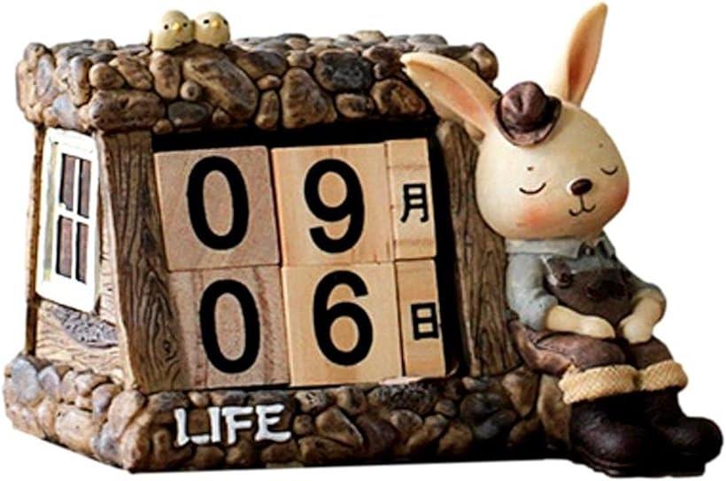 万年カレンダー うさぎ ブロック キューブ 木製 卓上 おしゃれ ホーム オフィス デスク かわいい インテリア(うさぎ男の子)