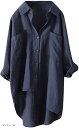 ゆったり 抜け感 綿 麻 長袖 七分 前後差 シャツ レディース(ネイビー, XL)(4)