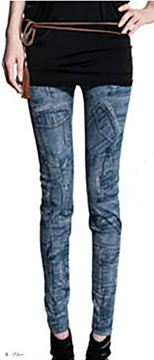レディース レギンス デニム柄 ストレッチ パンツ スパッツ B ブルー(B ブルー, Free Size) レディース レギンス デニム柄 ストレッチ パンツ スパッツ B ブルー(B ブルー, Free Size)