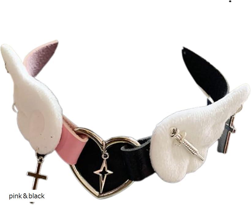 地雷系 アクセサリー 天使の羽ネックチョーカー サブカル地雷 (pink＆black)