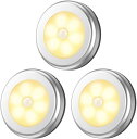 ヘルスリーフ LED人感センサー ライト 電池式 LEDライト 3個セット 両面テープ付き 磁石付き 室内 ワイヤレス 小型( 電球色)