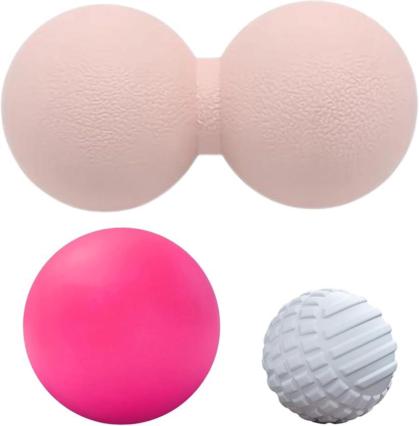 ヨガボール ストレッチ ツボ押し 3個セット ハードボール ピーナツ型 足裏 肩 腰 (グリーン他)