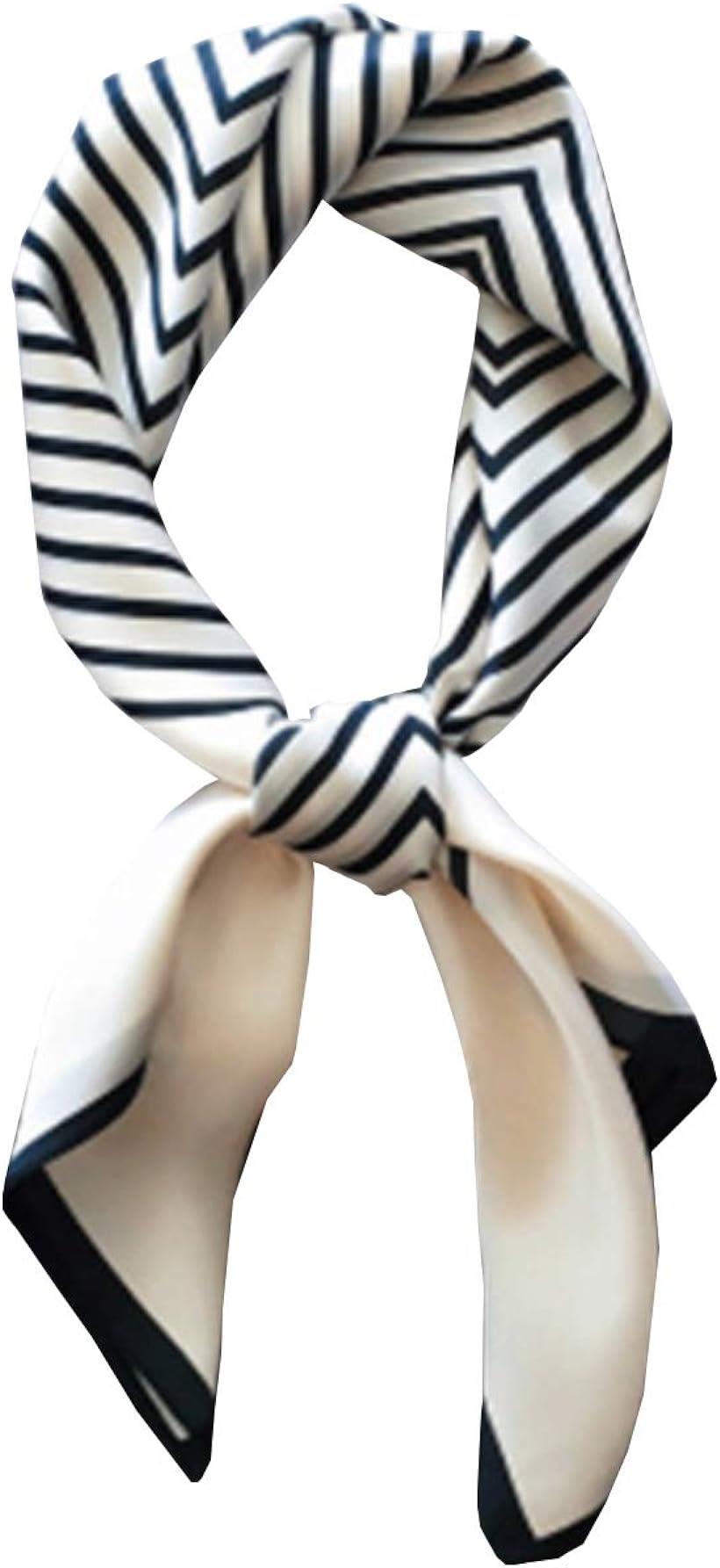  スカーフ レディース 春 シルク調 正方形 薄手 UVカット お洒落 小物 70×70 cm ストライプホワイト