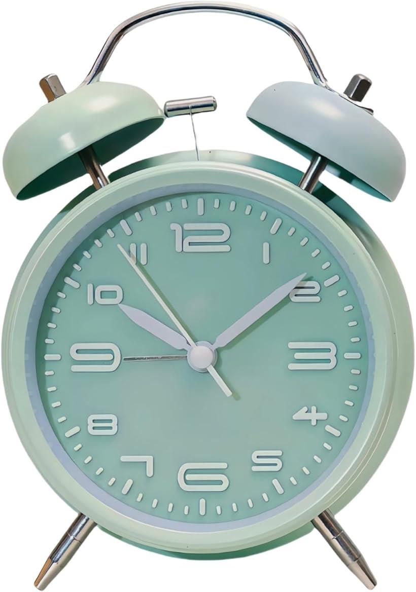 大音量 振動 アナログ 置き時計 おしゃれ アラーム 絶対起きれる目覚まし時計 うるさい 爆音 絶対起きる 爆音めざまし時計 絶対に起きる 目覚ましどけい 可愛い ベル音 シンプル 静音 連続秒針 機械式 (ライトグリーン, 4インチ)