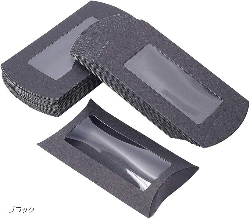 30個 ピローボックス 枕型 クリア窓 組み立て式 クラフト紙ボックス 包装 ハンドメイド (ブラック, 12.5x7.4x4.2cm)