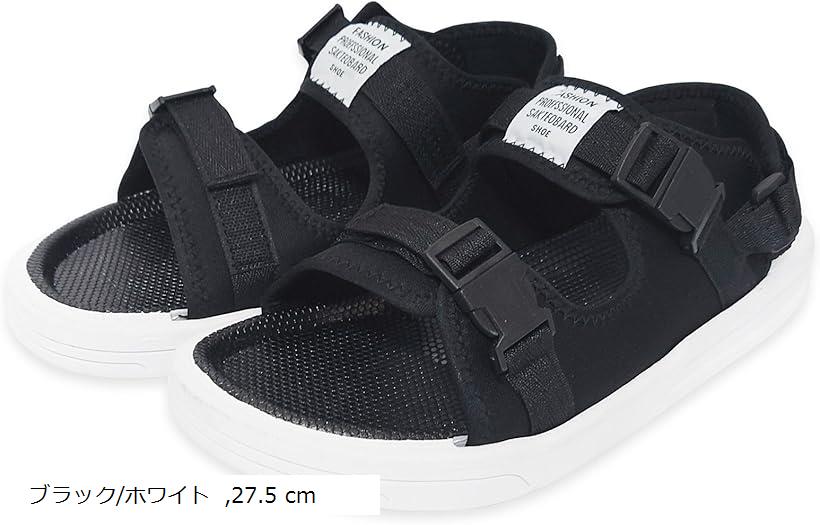 クロス サンダル メンズ オシャレ 夏 スポーツ 外履き 履きやすい フラット 歩きやすい 屋外 ビーチ 厚底 コンフォート アウトドア ゴム底 蒸れない 通気性 オフィス 室内 ストラップ 海水浴(ブラック/ホワイト, 27.5 cm)