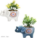 植木鉢 象 サボテン鉢 多肉植物 プランター 陶器 鉢カバー 観葉植物 小型植物用 窓飾り 置物(ホワイト、ブルー, 約13cmx8cmx7.7cm)
