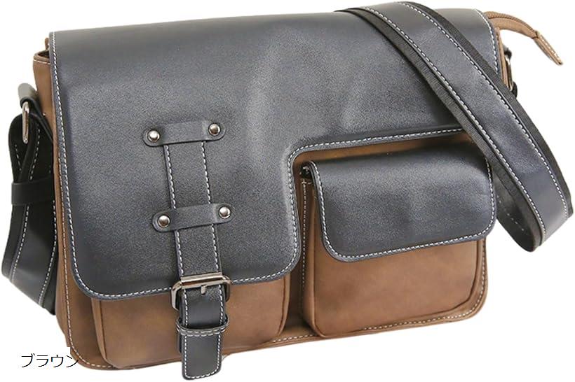 互換品ショルダー バッグ レザー A5 ケース スリム 軽量 収納 仕事 学生 ビジネス 通勤 通学(ブラウン)