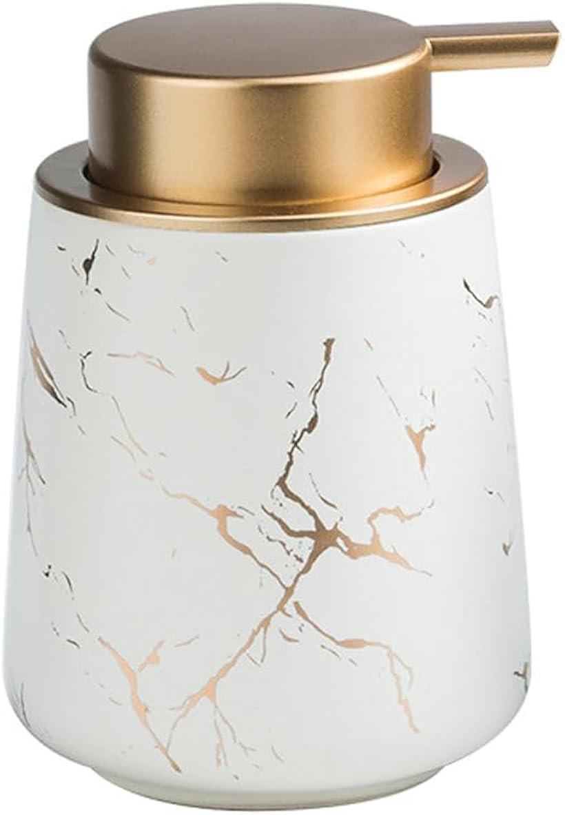 ハンドソープ ディスペンサー シャンプーボトル 大理石 おしゃれ ポンプ式 詰め替え 容器400ml (ホワイト, Medium)