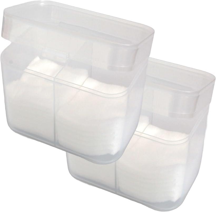 コットンケース 綿棒入れ 2個セット 小物収納 コスメ用品 透明 プラスチック製 洗面所 化粧台用 (透明,..