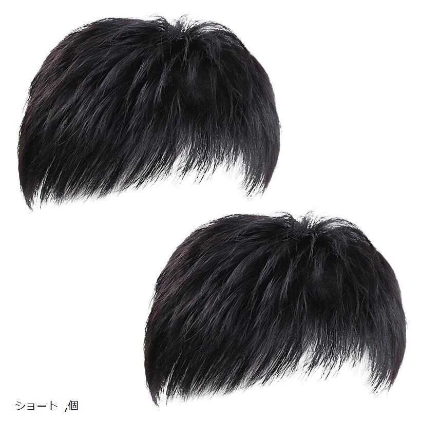 メンズ 部分ウィッグ 薄毛対策 自然増毛 薄毛隠し つむじ カバー 頭頂部 ボリュームアップ 通気性 耐熱 男性用 かつら ショート 2 個 (ブラック, ショート)