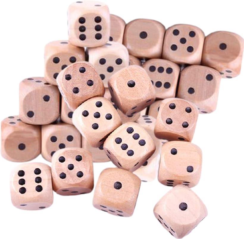 dilib 木製サイコロ さいころ ダイス Dice 木 かわいい 癒やし すごろく ダイス ゲーム 6面セット 点の目（16mm, 30個セット）