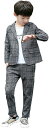 フォーマルスーツ キッズ チェック柄 2点セット グレー 発表会 紳士服 入園式 入学式 卒業式 150 (グレー, 150(身長135-145cm))