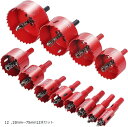 現役大工が推薦 バイメタル ホールソー ホルソー 穴あけ 切削 工具(レッド, 18mm~75mm12本セット)