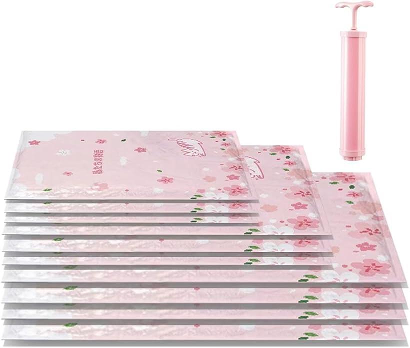 圧縮袋 10枚組 手動ポンプ付き 真空圧縮袋 二重チャック構造 防塵防湿 ダニ、カビ対策 真空圧縮パック ..