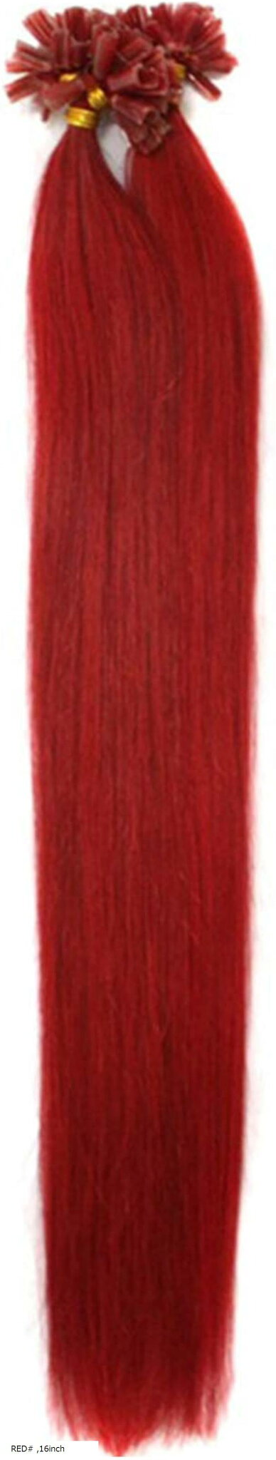 人毛 NAIL U TIP チップエクステ レミーエクステ カラー ウィッグ エクステンション 50本セット(RED#, 16inch)