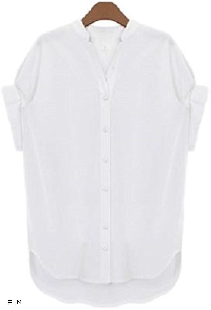 半袖 プリーツ 可愛い スキッパー シャツ ブラウス プルオーバー レディース ホワイト(白, M)