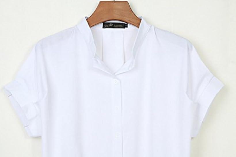 半袖 プリーツ 可愛い スキッパー シャツ ブラウス プルオーバー レディース ホワイト(白, M)