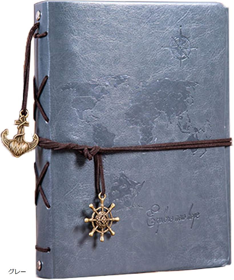 フォトアルバム スクラップブック DIY 手作り 写真 レザー 世界地図 黒台紙 グレー (グレー)