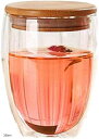 ダブルウォール グラス 竹蓋 付き タンブラー 二重構造 耐熱 カップ(350ml)