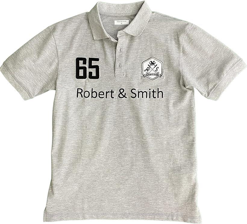 ロバート・アンド・スミス ポロシャツ 100% コットン 定番 ゴルフポロシャツ ゴルフウエア 半袖・グレー／ブラック刺繍メンズ( グレー, XL)