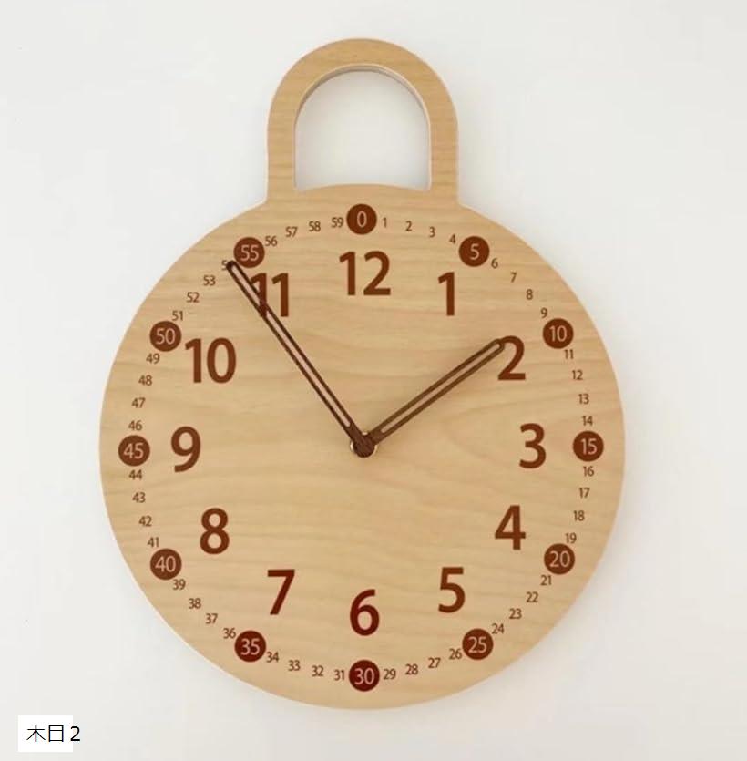 木製壁掛け時計 ポケットウォッチデザイン アナログ表示 ナチュラルウッド 分目盛り付き 非電波 (木目2, 標準的な壁掛け時計サイズ)(3)