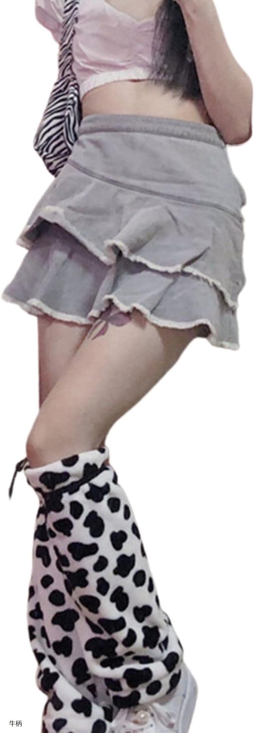 ルーズソックス レッグウォーマー ファー y2k ファッション フェイクファー サブカル系 地雷系ファッション (牛柄, Free Size)