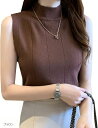 トーアソーア ニット レディース トップス 薄手 ハイネック ノースリーブ セクシー 茶色(ブラウン)