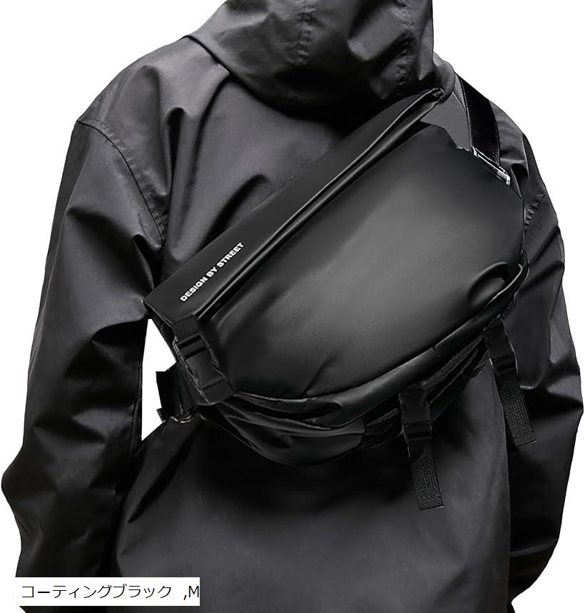 ショルダーバッグ メンズ 防水 斜めがけ スリングバッグ メッセンジャーバッグ 大容量 レディース サイクリング アウトドア 通勤 運動 学生 (コーティングブラック, M)