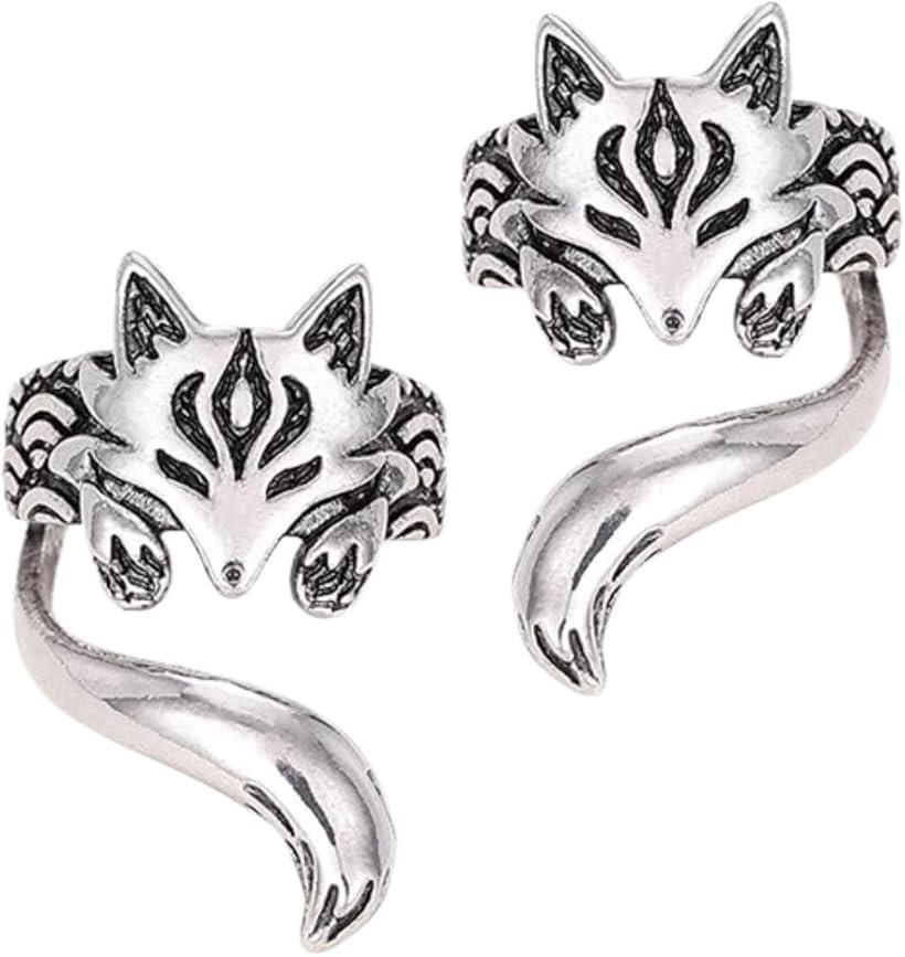 イヤーカフ 狐 キツネ イヤリング メンズ レディース フェイクピアス 左右ペア (シルバー, 20mm)