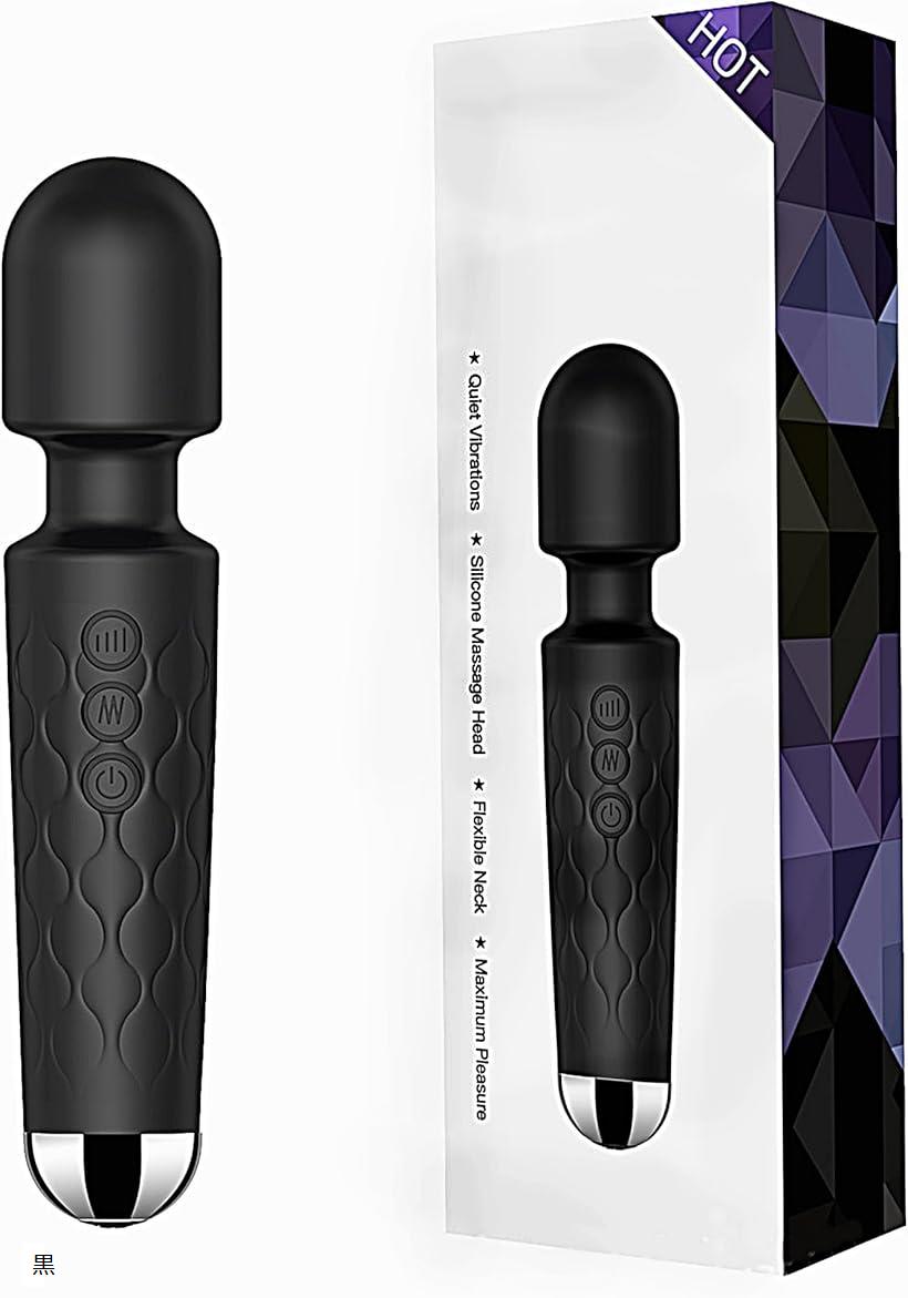 ハンディマッサージ リフレッシュ リラックス 20パターン 8段階調節 USB充電 コードレス (黒, 20.5cm)