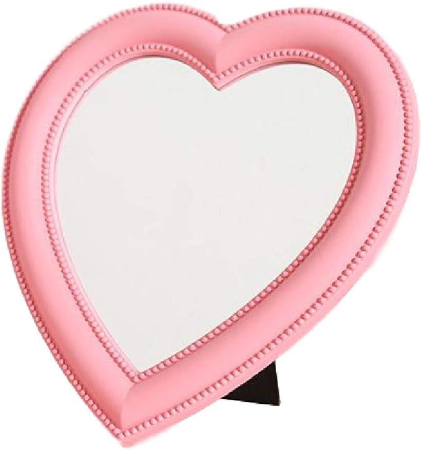 卓上 スタンド ミラー 鏡 ハート 型 デザイン おしゃれ かわいい インテリア 壁 掛け 女の子 化粧 メイク アップ コンパクト プレゼント( ピンク)