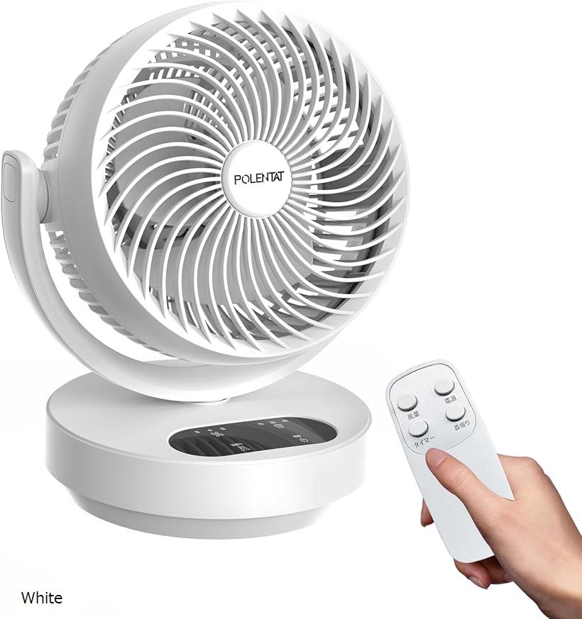 最新改良型 サーキュレーター 扇風機 DCモーター 静音 10～23畳 左右首振り 分解して洗える お手入れ簡単 リモコン付き 壁掛け パワフル送風 3段階風量 (White)