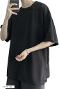 サイドボタン クルーネック カットソー きれいめ カジュアル ゆったり 半袖 メンズ(ブラック, 2XL)