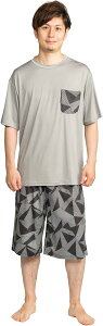 ワイズファクトリー メンズ パジャマ セットアップ 上下セット ルームウェア 夏用 Tシャツ 冷感 ひんやり( チャコールグレー, LL)