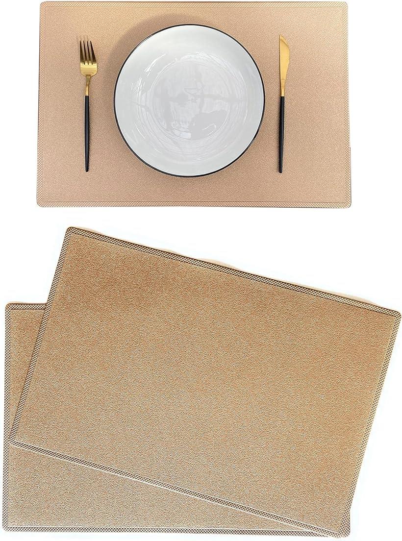 ランチョンマット ランチマット プレースマット コースター テーブルマット 防水 汚れにくい キッチンダイニングテーブル用 四角 ベージュ2枚セット 45cmx30cm (ベージュ, 45cmx30cm)