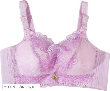 大きいサイズ レース ノンワイヤー ブラジャー メッシュ仕様 ライトパープル,(ライトパープル, 90/AB)