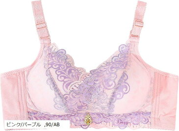 大きいサイズ レース ノンワイヤー ブラジャー メッシュ仕様 ピンク・パープル,(ピンク/パープル, 90/AB)