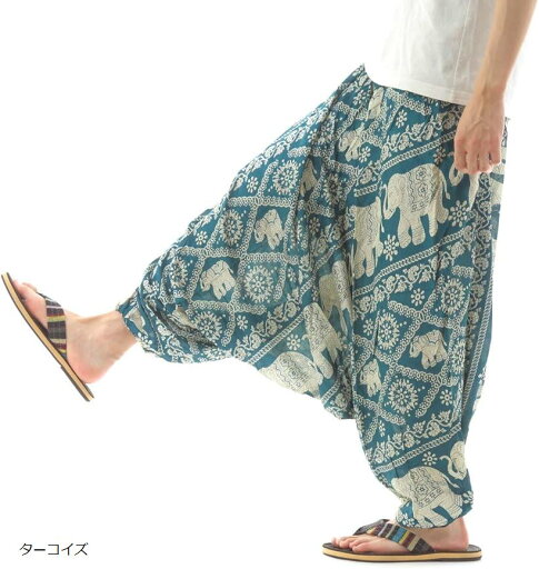 OKI オキ サルエルパンツ アラジンパンツ タイパンツ メンズ ユニセックス(ターコイズ, Free Size) OKI オキ サルエルパンツ アラジンパンツ タイパンツ メンズ ユニセックス(ターコイズ, Free Size)