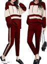 パーカー ジャージ レディース スウェット 上下 セット 長袖 セットアップ スポーツ ウェア トレーニング フード(ボルドー, 4XL)